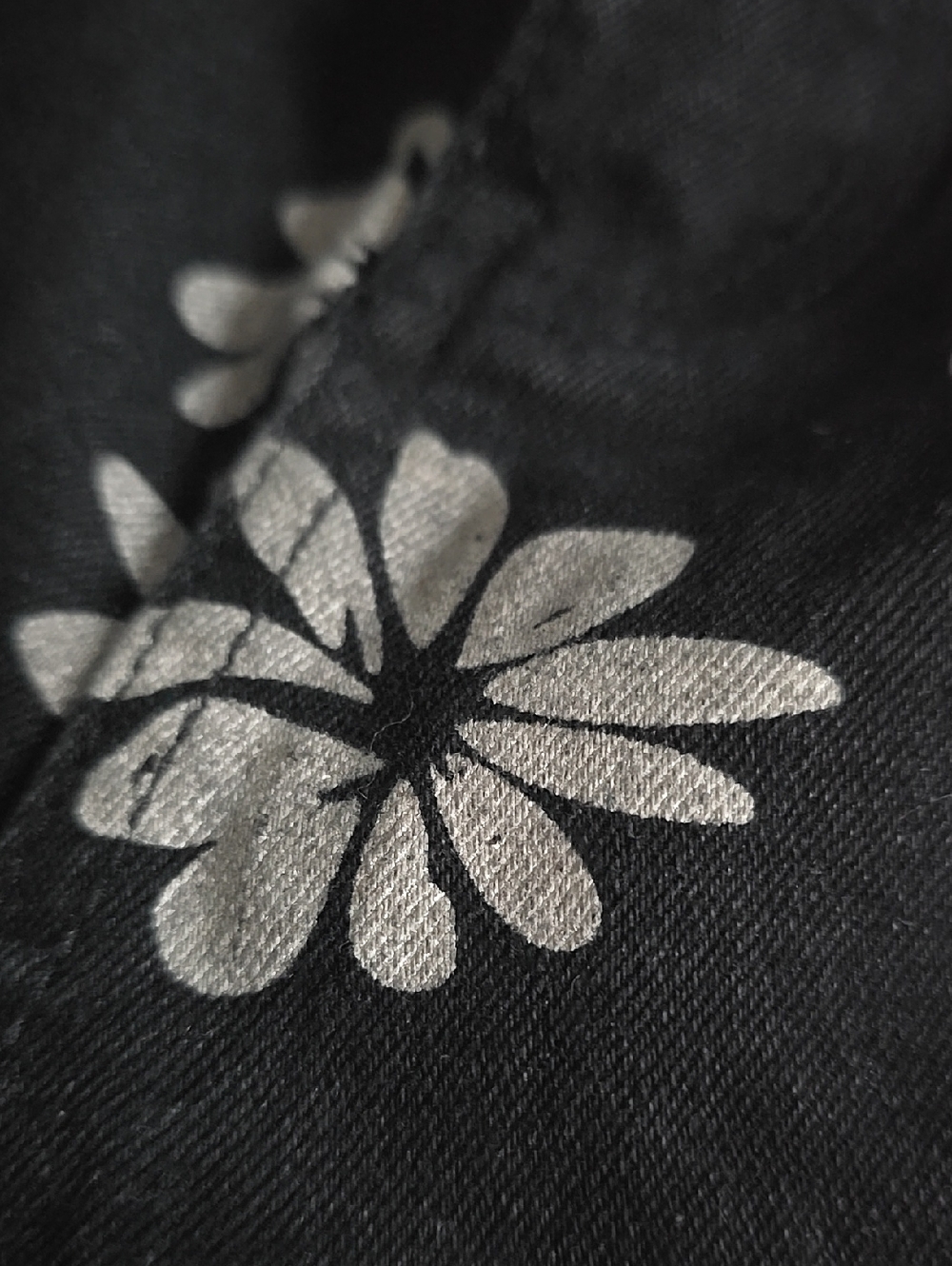 Floral Wide-Leg Denim Pants - Black with Light Blue Print - Picture 9 of 13